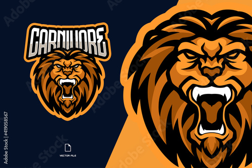 angry lion with fangs mascot esport logo illustration team