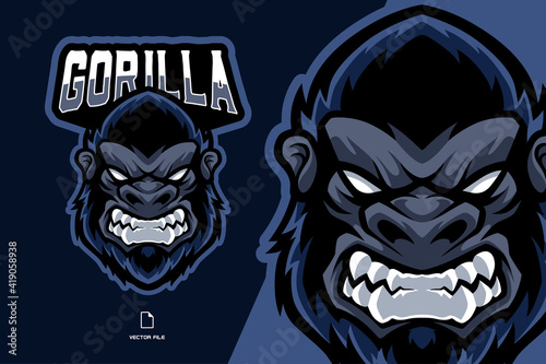 angry gorilla head mascot logo illustration cartoon