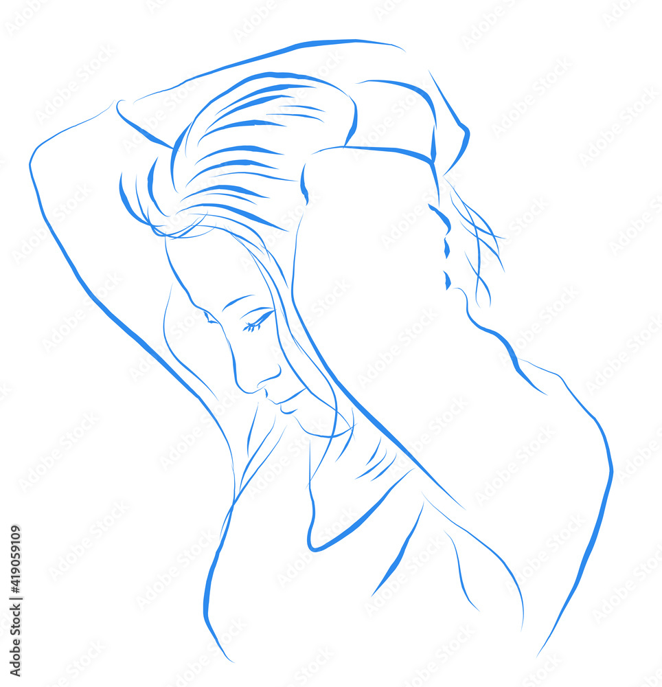 両手で頭を抱える女性の線画イラスト Stock Vector Adobe Stock