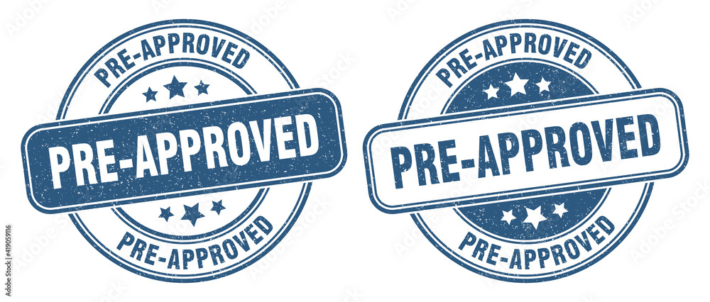 pre-approved stamp. pre-approved label. round grunge sign