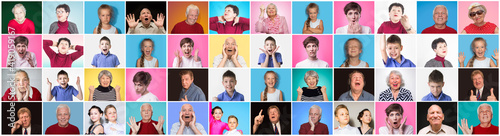 Diverse people with different emotions. Collage of diverse multi-ethnic and mixed age range people expressing different emotions