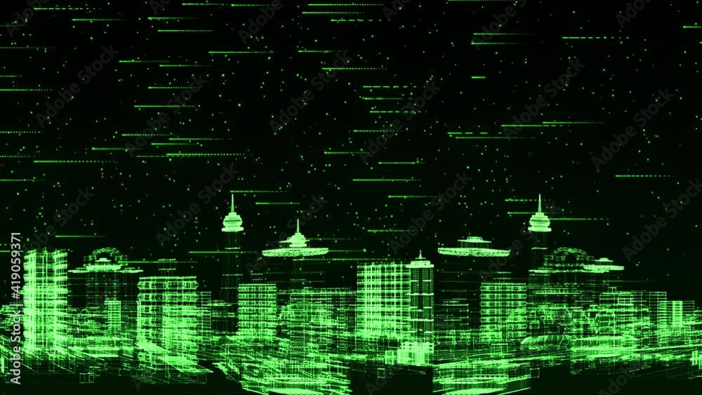 Digital City, Digital cyberspace with particles and Digital data network connections, 5g high-speed connection Futuristic Technology. Virtual reality hologram digital environment. 3D Data smart city Digital City, Digital cyberspace with particles and Digital data network connections, 5g high-speed connection Futuristic Technology. Virtual reality hologram digital environment. 3D Data smart city