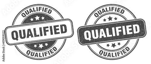 qualified stamp. qualified label. round grunge sign