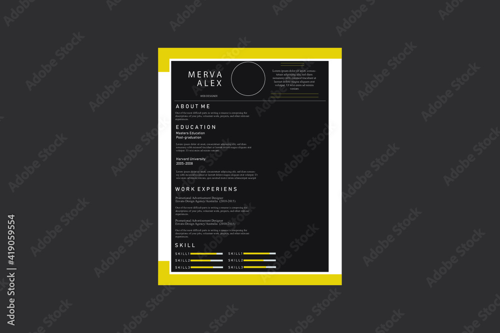 Creative CV / resume template teal green background color minimalist vector 