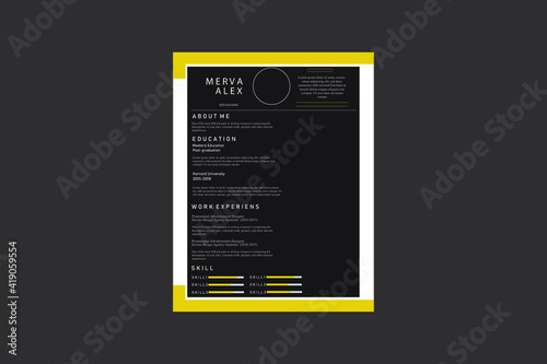 Creative CV / resume template teal green background color minimalist vector 