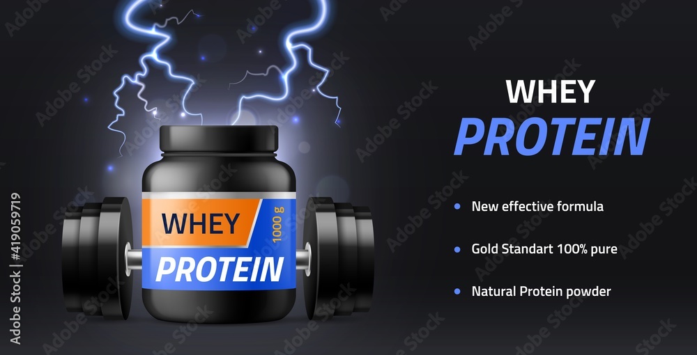 Sports Supplements Whey Protein Powder Advertisement Banner Black sports-supplements-whey-protein-powder-advertisement-banner-black