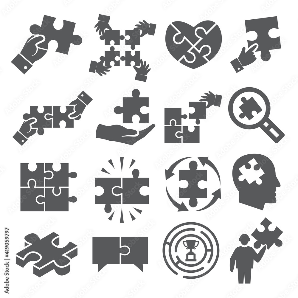 Puzzle icons set on white background