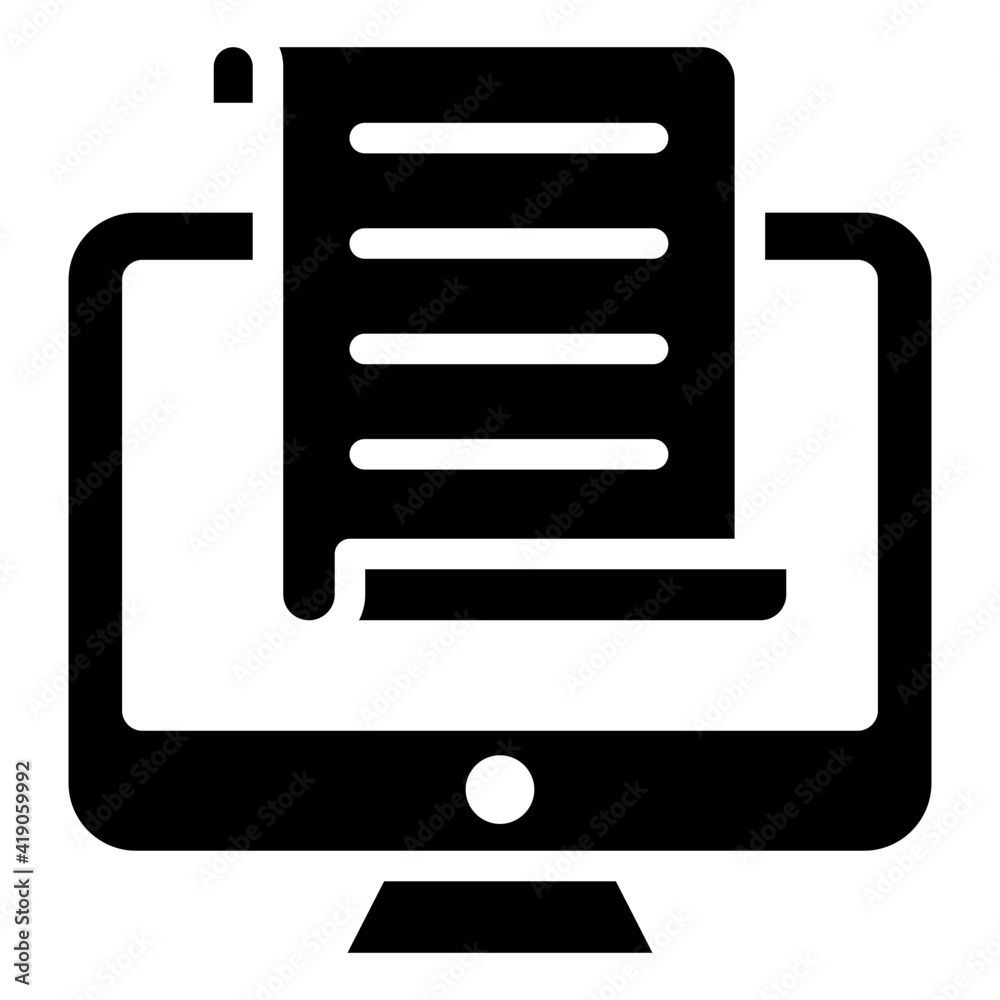 Paper inside monitor, filled design of online document Paper inside monitor, filled design of online document
