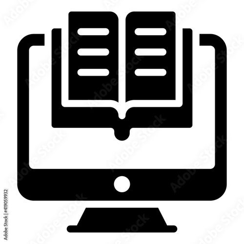 Book inside monitor, ebook icon