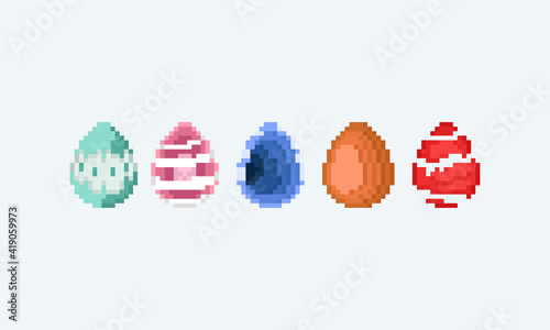 Pixel art set of fantasy easter egg icon design.