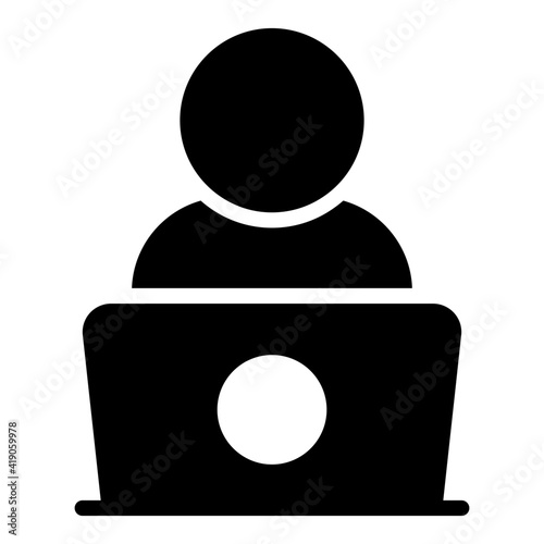 Avatar in front of laptop, icon of online student