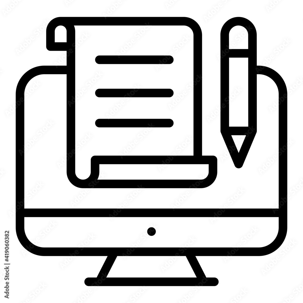 Pencil with folded paper inside monitor, concept of online article writing Pencil with folded paper inside monitor, concept of online article writing