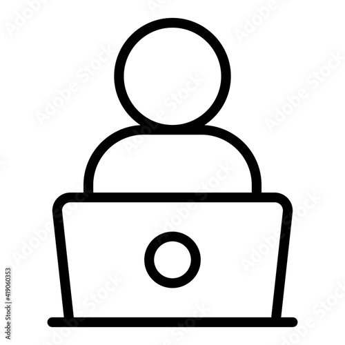 Avatar in front of laptop, icon of online student