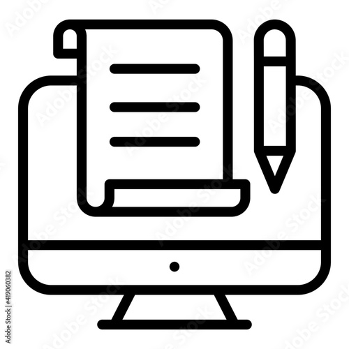 Pencil with folded paper inside monitor, concept of online article writing