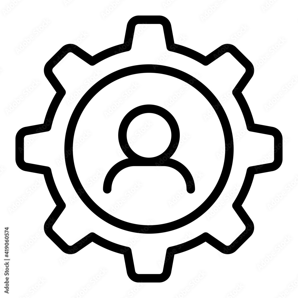Avatar inside gear, user management icon