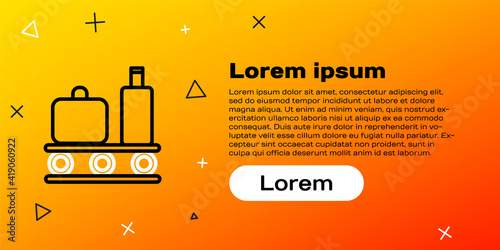 Line Airport conveyor belt with passenger luggage, suitcase, bag, baggage icon isolated on yellow background. Colorful outline concept. Vector Illustration.