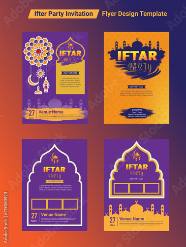 Ifter Party invitation flyer design. Ramadan flyer for ifter party and seminar. Iftar party celebration poster, banner, ramadan flyer, arabian ifter party