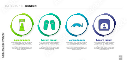 Set Bottle of shampoo, Slipper, Eye sleep mask and Aroma lamp. Business infographic template. Vector.