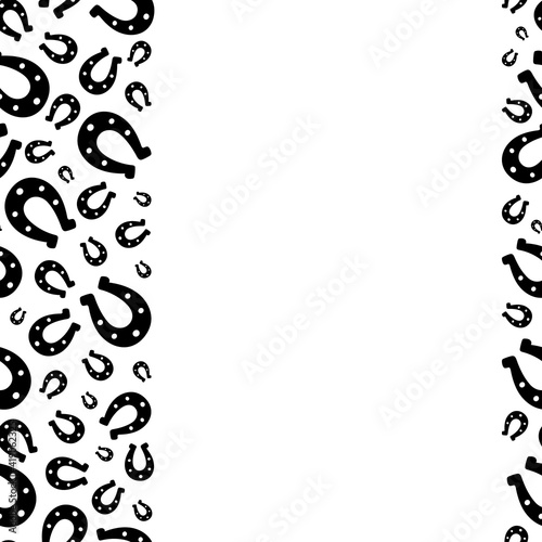 
Lucky horseshoe. Silhouette. Seamless vertical border. Repeating vector pattern. Isolated colorless background. Good luck symbol. Endless ornament. St. Patricks Day. Template for web design, printing