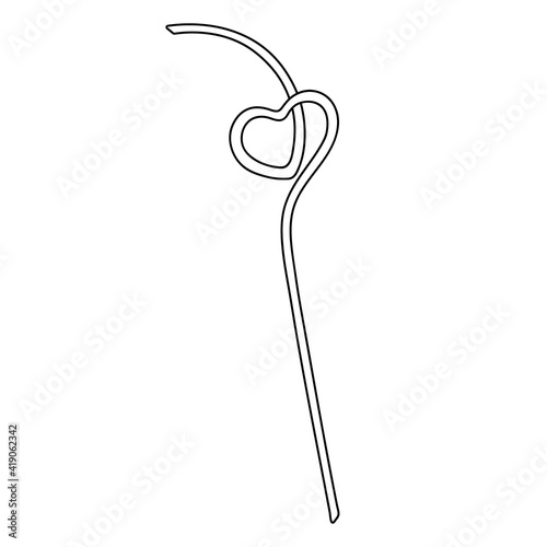 Drinking straw. The plastic straw for drinks is twisted in the shape of a heart. Sketch. Vector illustration. A special device for creating a romantic atmosphere. Coloring book for children. Valentine