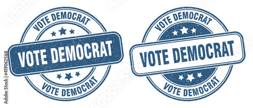 vote democrat stamp. vote democrat label. round grunge sign