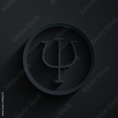 Paper cut Psychology icon isolated on black background. Psi symbol. Mental health concept, psychoanalysis analysis and psychotherapy. Paper art style. Vector.