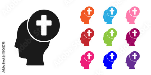 Black Man graves funeral sorrow icon isolated on white background. The emotion of grief, sadness, sorrow, death. Set icons colorful. Vector.