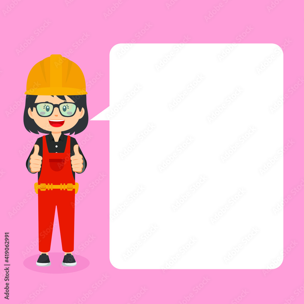 Construction Workers Making Thumb Up with Speech Bubbles Construction Workers Making Thumb Up with Speech Bubbles