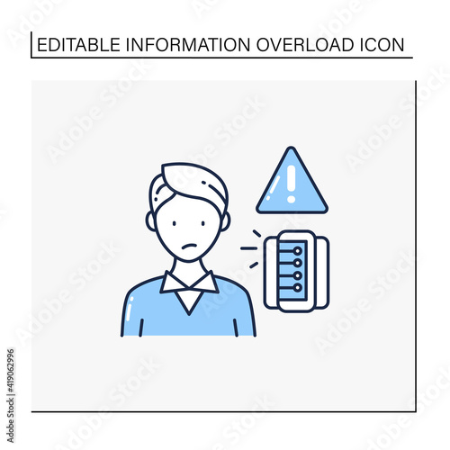 Information anxiety line icon. Overwhelmed with facts and data. Unnecessary, unimportant info. Information overload concept.Isolated vector illustration.Editable stroke