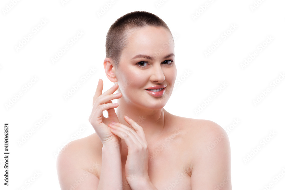 Portrait of a beautiful short-haired woman with perfect glowing skin Portrait of a beautiful short-haired woman with perfect glowing skin