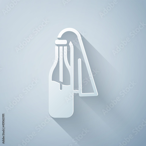 Paper cut Cocktail molotov icon isolated on grey background. Paper art style. Vector.