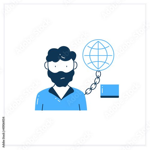 Internet addition flat icon. Excessive or poorly controlled dependency regarding computer use and internet. Information overload concept. Vector illustration