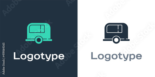 Logotype Rv Camping trailer icon isolated on white background. Travel mobile home, caravan, home camper for travel. Logo design template element. Vector.