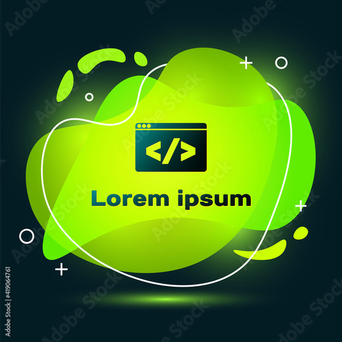 Black Web design and front end development icon isolated on black background. Abstract banner with liquid shapes. Vector.