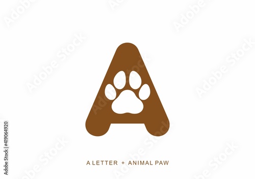 Brown color of A initial letter with animal paw shape