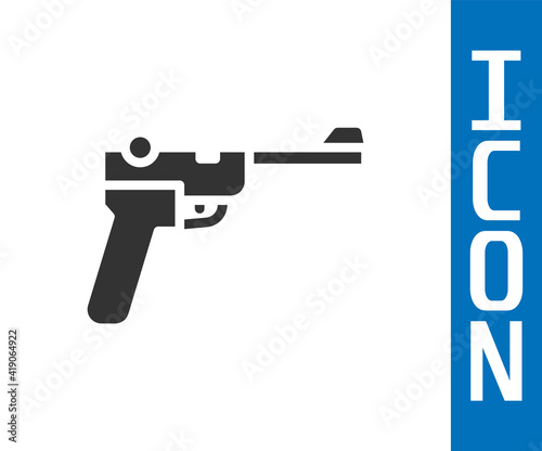 Grey Mauser gun icon isolated on white background. Mauser C96 is a semi-automatic pistol. Vector.