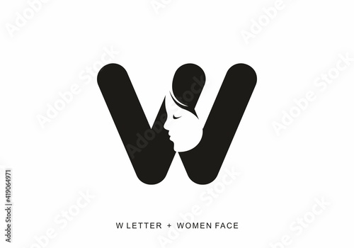 Black color of W initial letter with women face shape