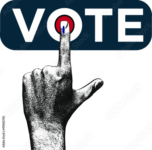 Indian male voter hand with voting sign realistic vector with vote text