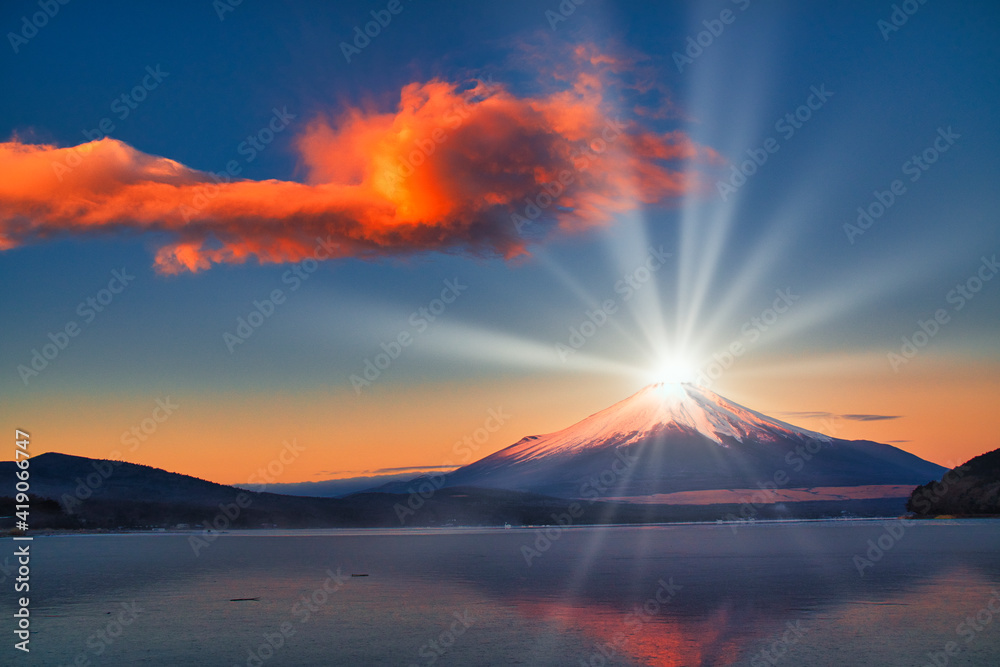 富士山と太陽光線・合成
