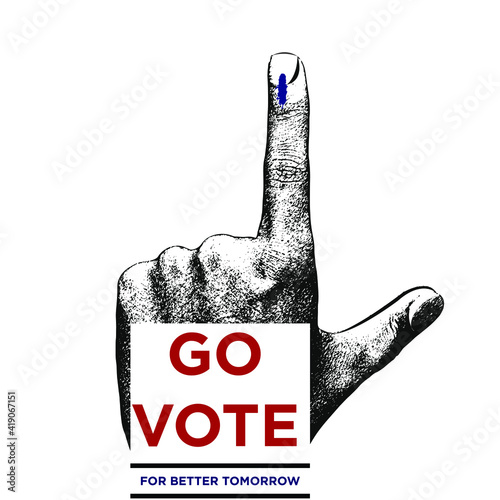 Indian male voter hand with voting sign realistic vector with go vote for better tomorrow text