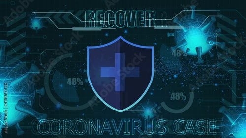 Covid 19 case update data in  design for report new case and recover Corona Virus on futuristic background ,Viral disease outbreak
