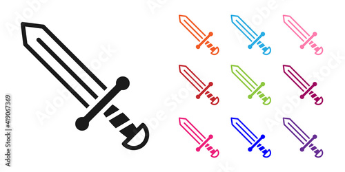 Black Medieval sword icon isolated on white background. Medieval weapon. Set icons colorful. Vector.