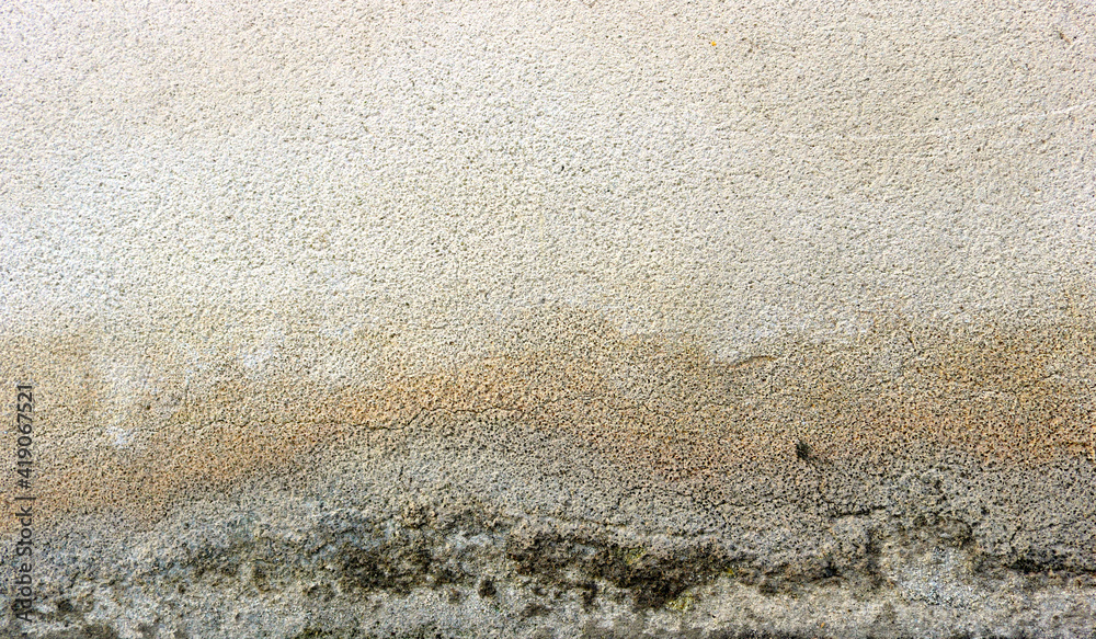 texture of wet white wall with yellow, gray and green humidity marks ...