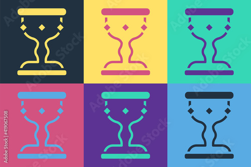 Pop art Medieval goblet icon isolated on color background. Vector.