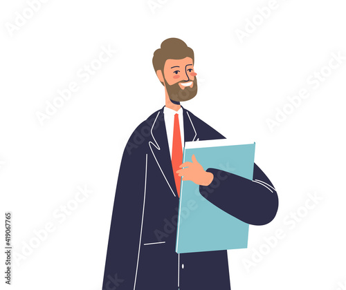 Successful businessman wearing suit and holding folder for documents