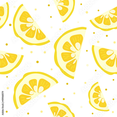 Yuzu japanese citron fruit seamless pattern vector illustration isolated on white background. Sliced citrus yuzu fresh fruit seamless texture.
