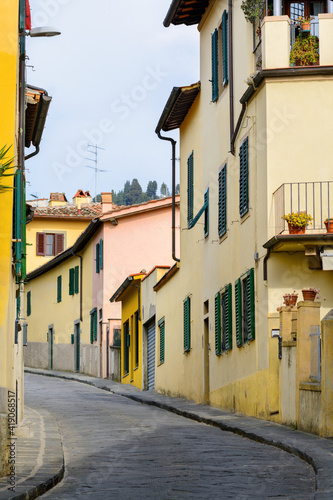 Settignano. Narrow street in the town of Settignano. Suburb of Florence. Tuscany. Italy photo