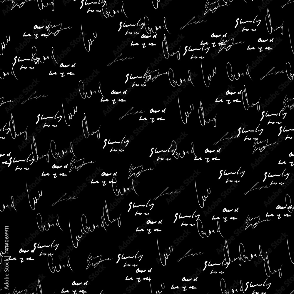 Seamless vector pattern. White text on a black background. Seamless vector pattern. White text on a black background.
