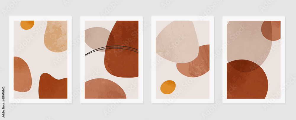 Abstract art background vector. Modern Nature shape line art wallpaper.  Minimalist hand painted illustrations with watercolor stain texture for home deco, wall art, Social media story background.