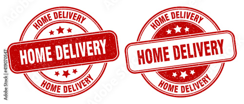 home delivery stamp. home delivery label. round grunge sign